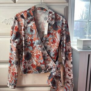 Rebecca Taylor Size Small Coral Poppy Field Wrap Top NWT